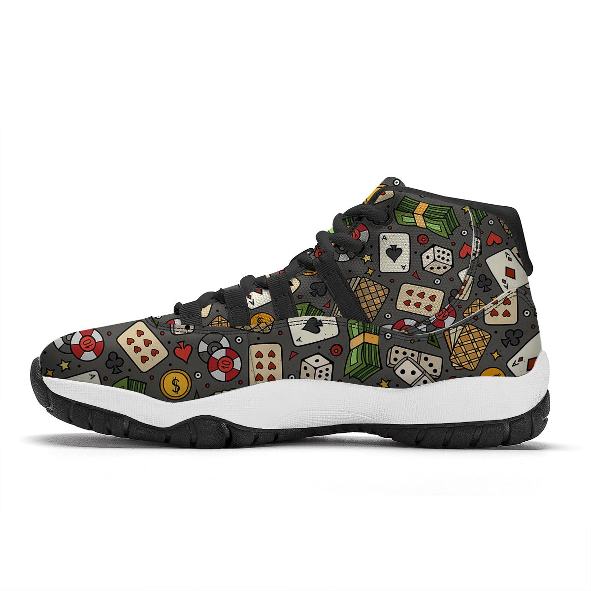 Poker Casino Pattern Print Black Bball Shoes-grizzshop