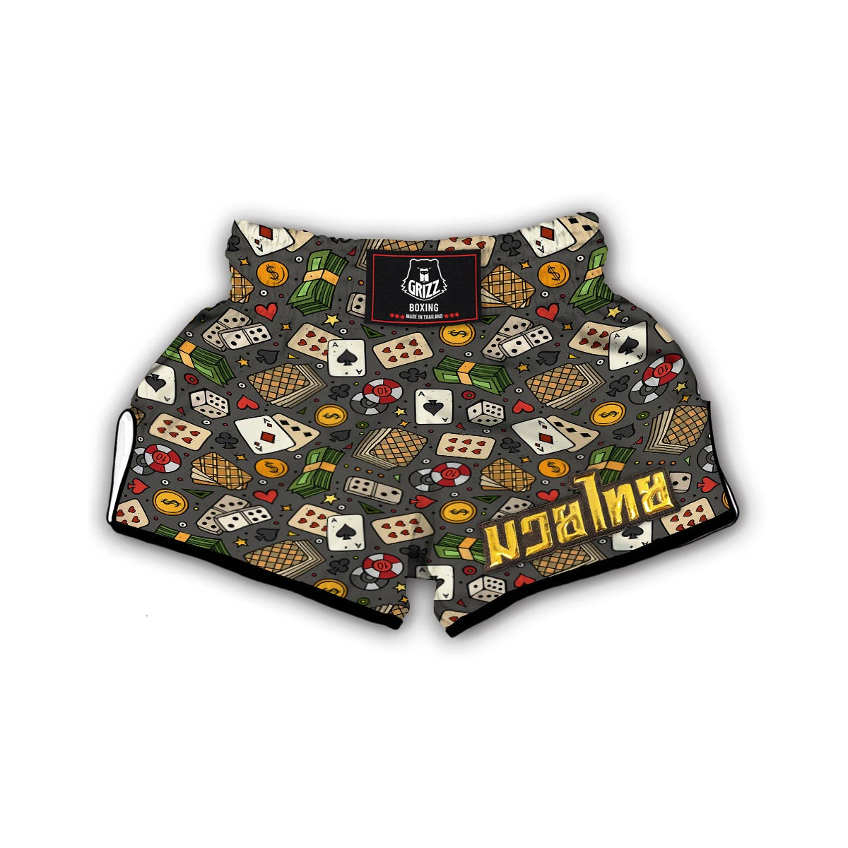 Poker Casino Pattern Print Muay Thai Boxing Shorts-grizzshop