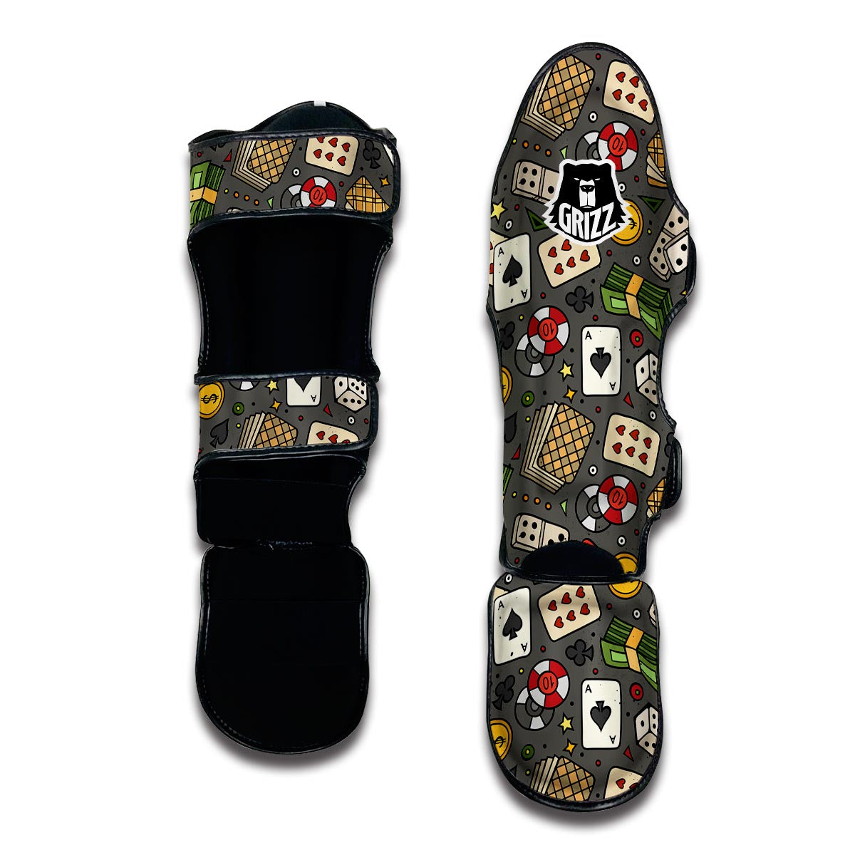 Poker Casino Pattern Print Muay Thai Shin Guards-grizzshop