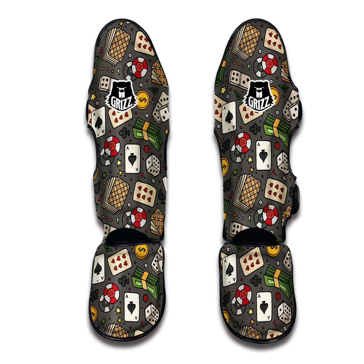 Poker Casino Pattern Print Muay Thai Shin Guards-grizzshop