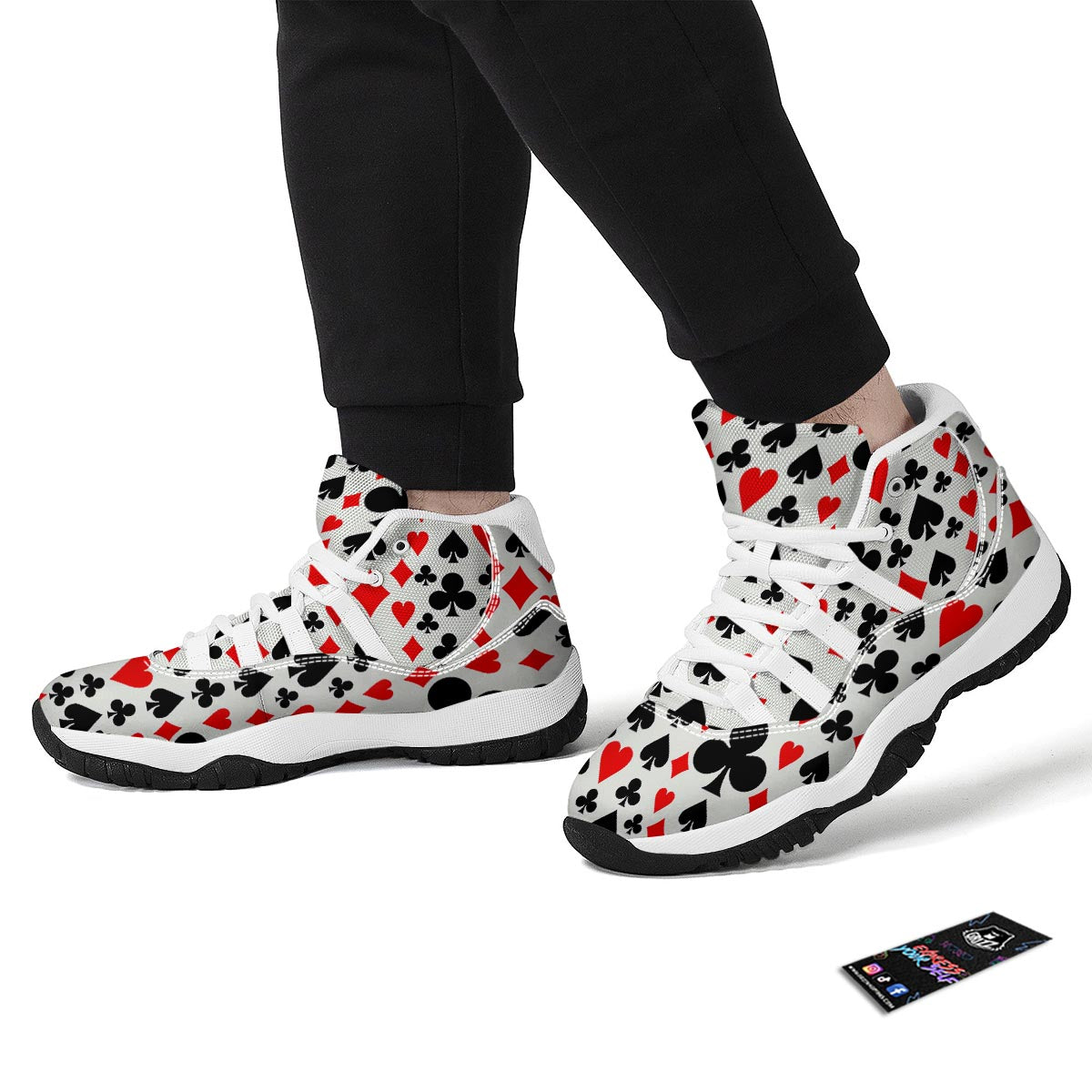 Poker Casino Playing Card Pattern Print White Bball Shoes-grizzshop