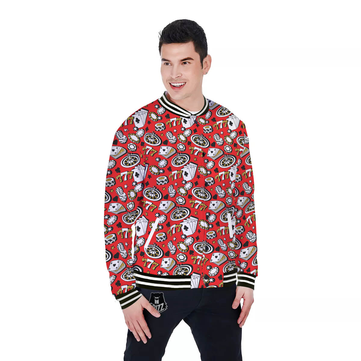 Poker Casino Print Pattern Baseball Jacket-grizzshop