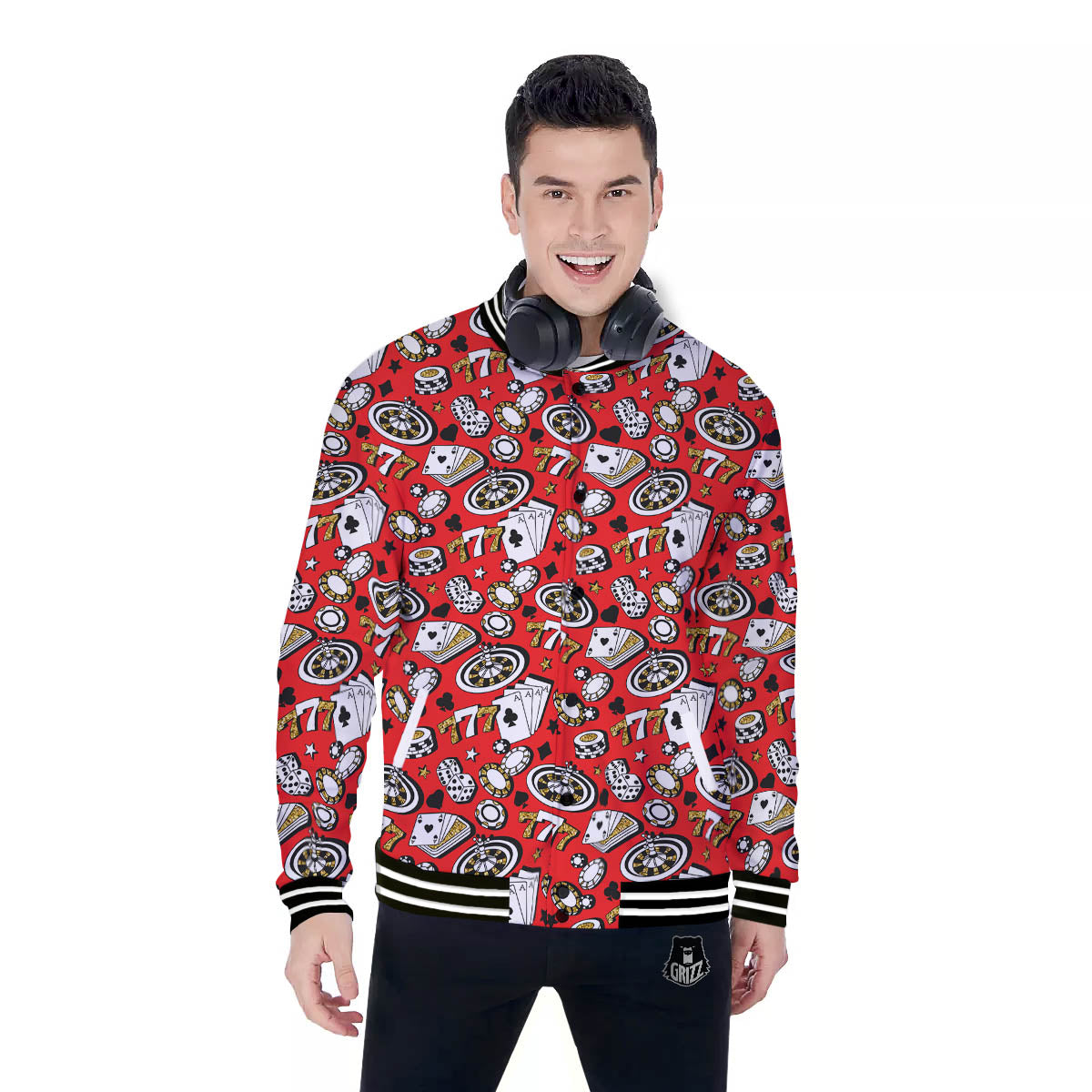 Poker Casino Print Pattern Baseball Jacket-grizzshop