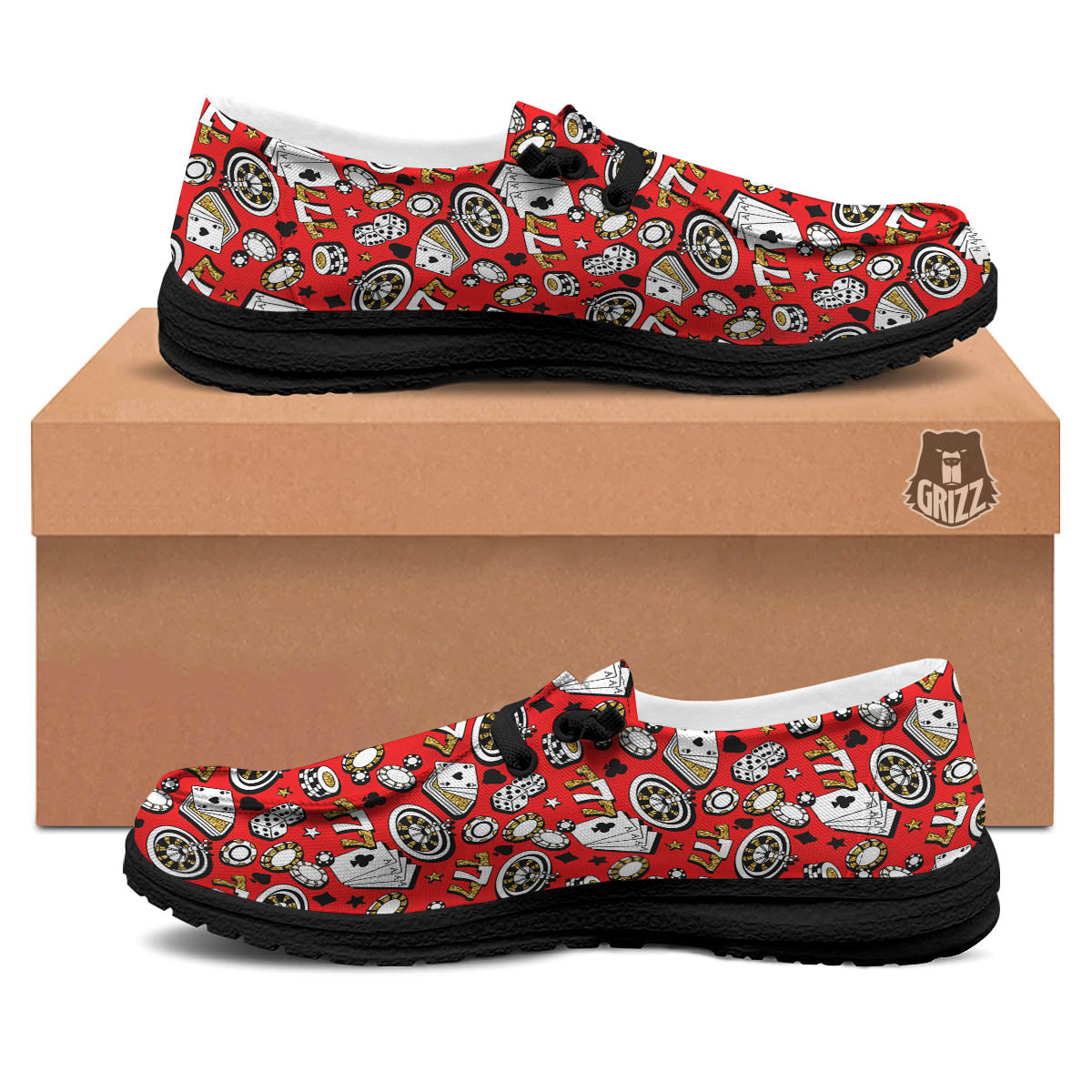 Poker Casino Print Pattern Black Loafers-grizzshop