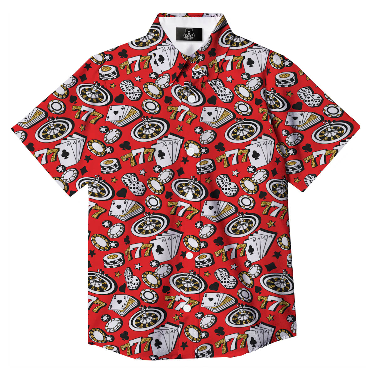 Poker Casino Print Pattern Button Up Shirt-grizzshop