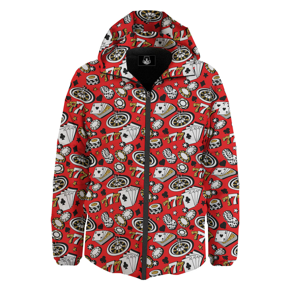 Poker Casino Print Pattern Down Jacket-grizzshop