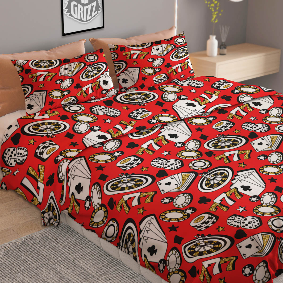 Poker Casino Print Pattern Duvet Cover Bedding Set-grizzshop