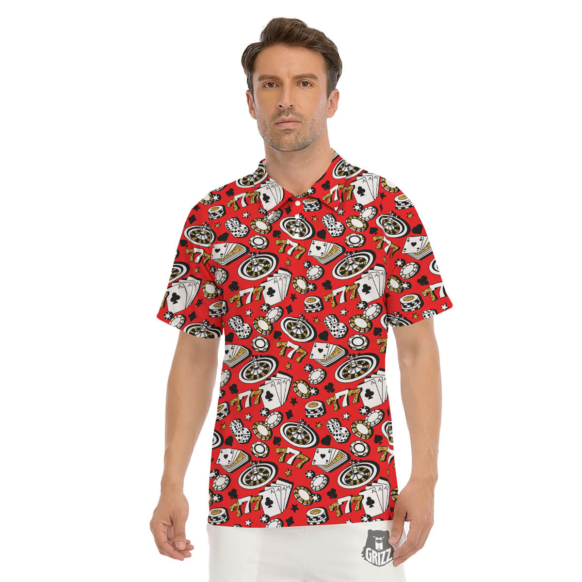 Poker Casino Print Pattern Men's Golf Shirts-grizzshop