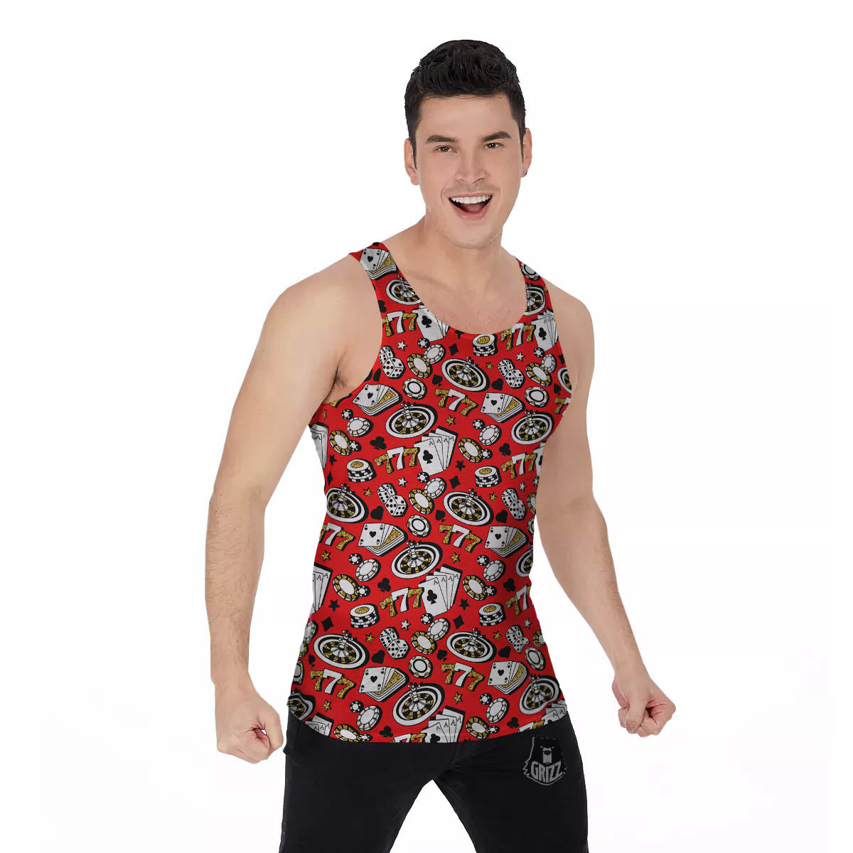 Poker Casino Print Pattern Men's Tank Top-grizzshop