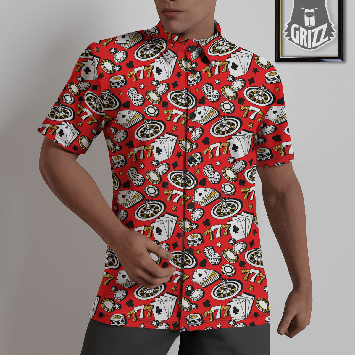 Poker Casino Print Pattern Untucked Shirts-grizzshop