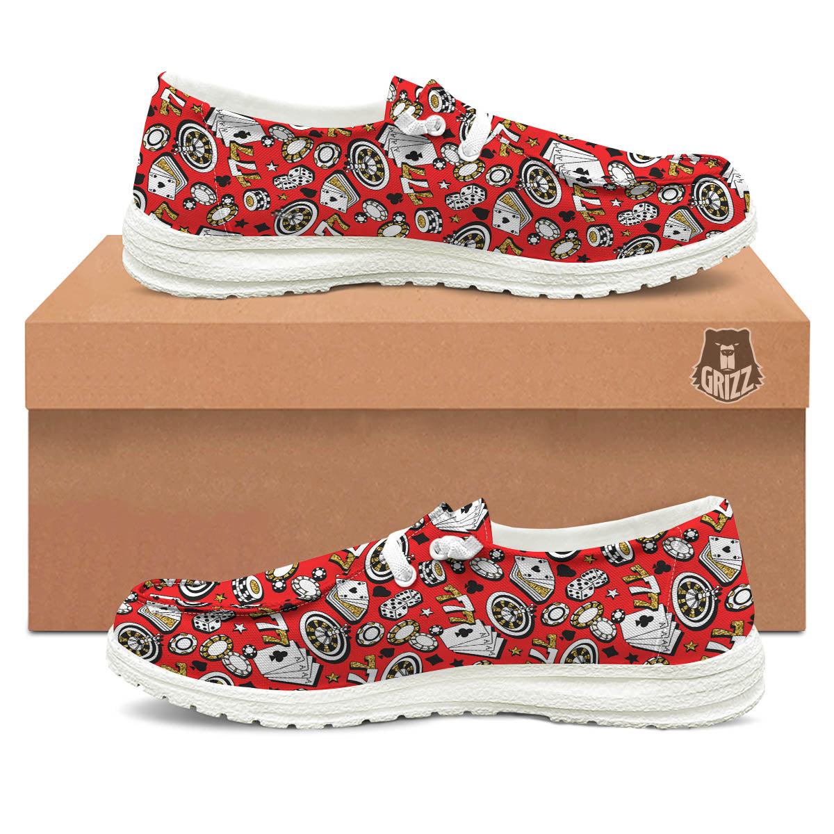 Poker Casino Print Pattern White Loafers-grizzshop