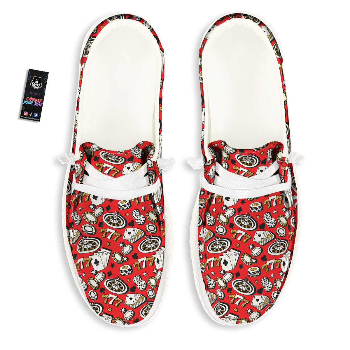 Poker Casino Print Pattern White Loafers-grizzshop
