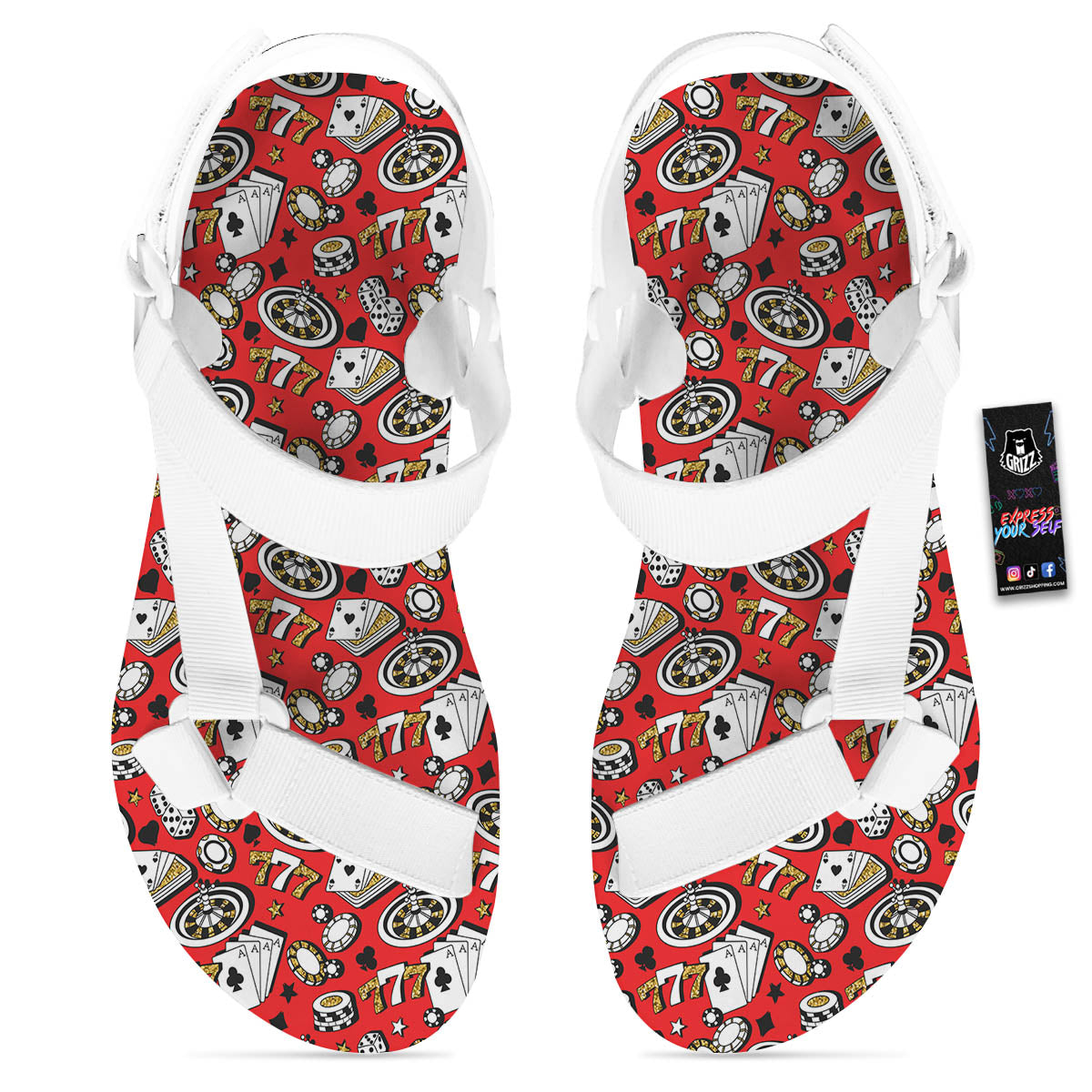 Poker Casino Print Pattern White Open Toe Sandals-grizzshop