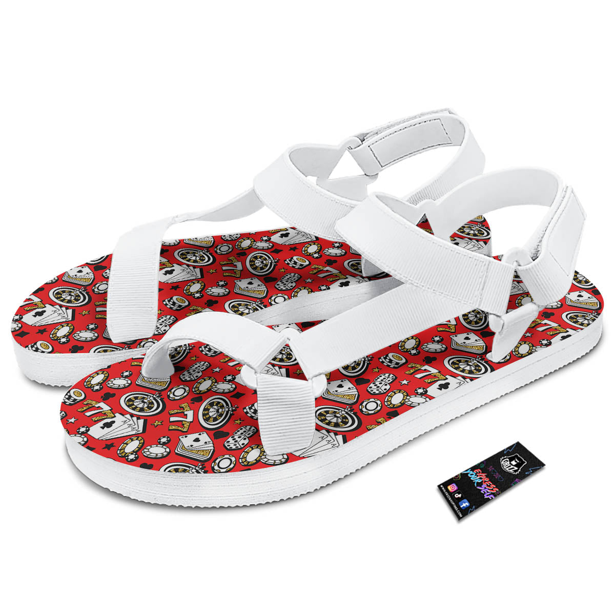 Poker Casino Print Pattern White Open Toe Sandals-grizzshop