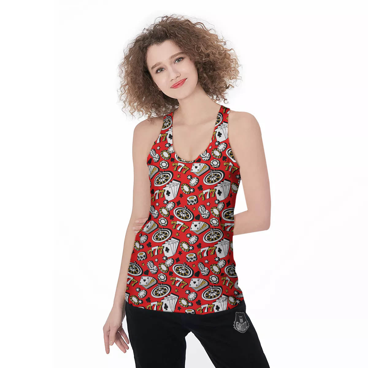 Poker Casino Print Pattern Women's Racerback Tank Top-grizzshop