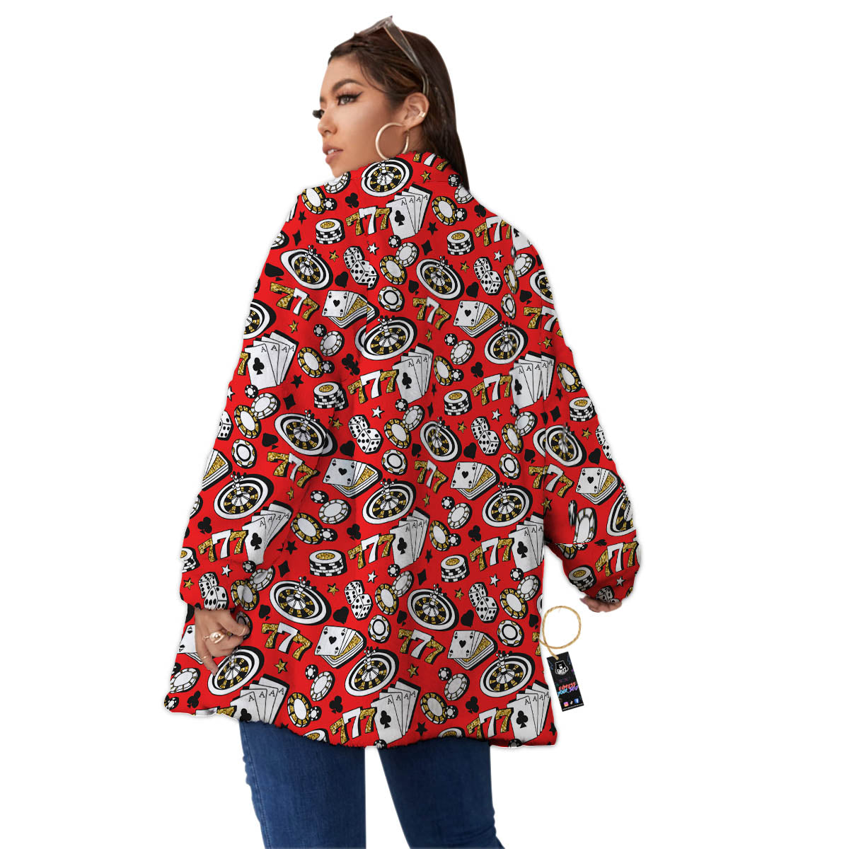 Poker Casino Print Pattern Women's Sherpa Jacket-grizzshop