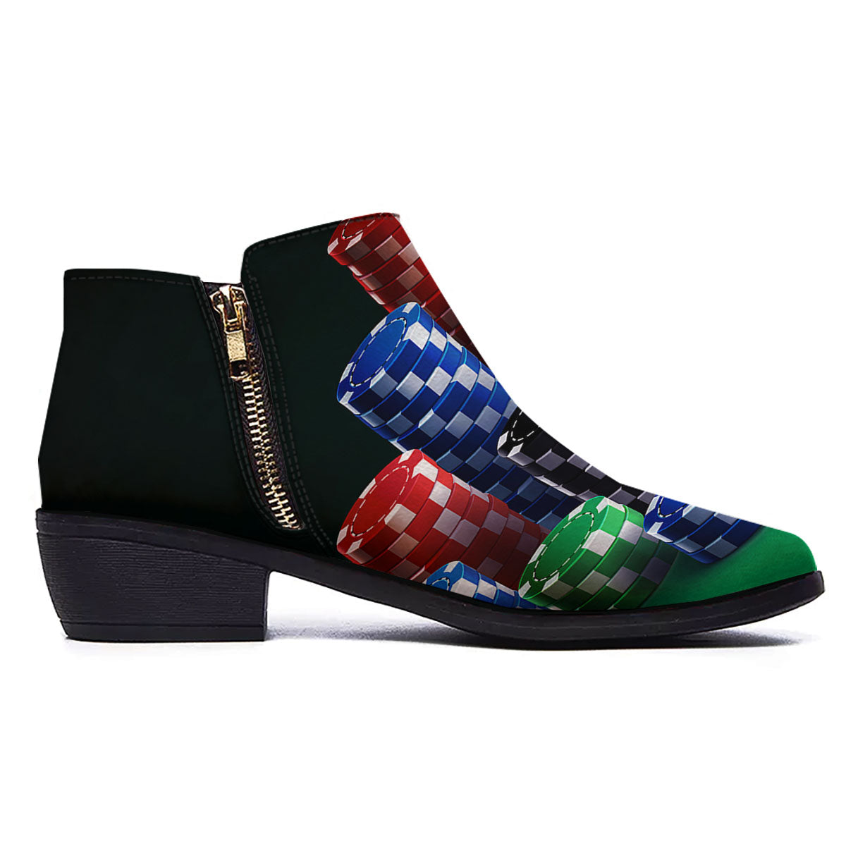 Poker Chips Print Ankle Boots-grizzshop
