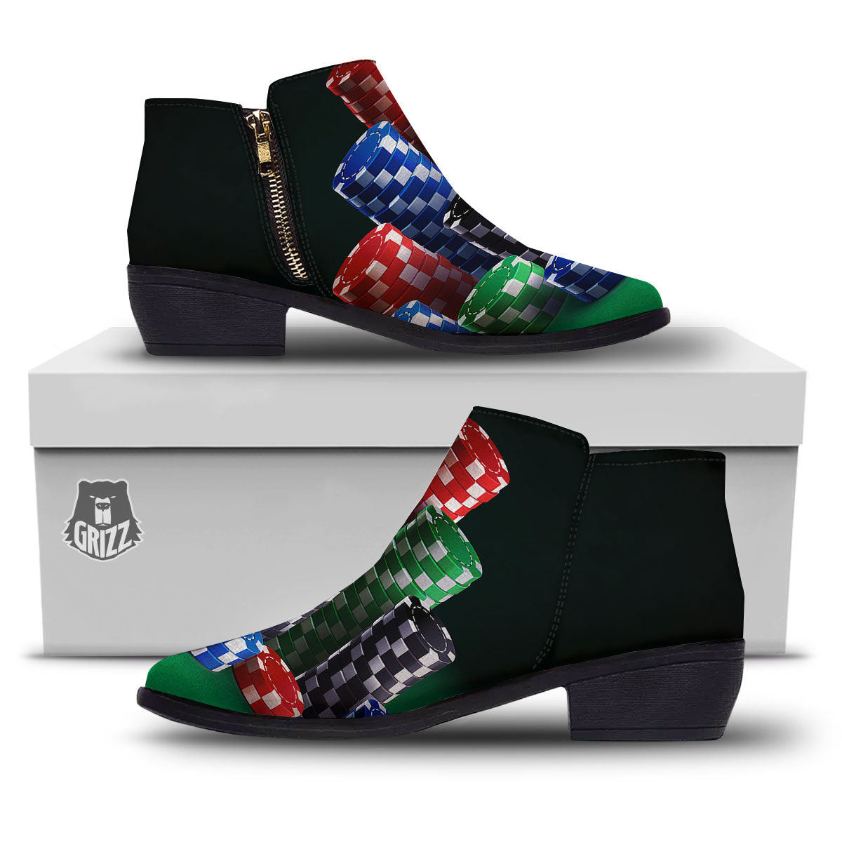 Poker Chips Print Ankle Boots-grizzshop