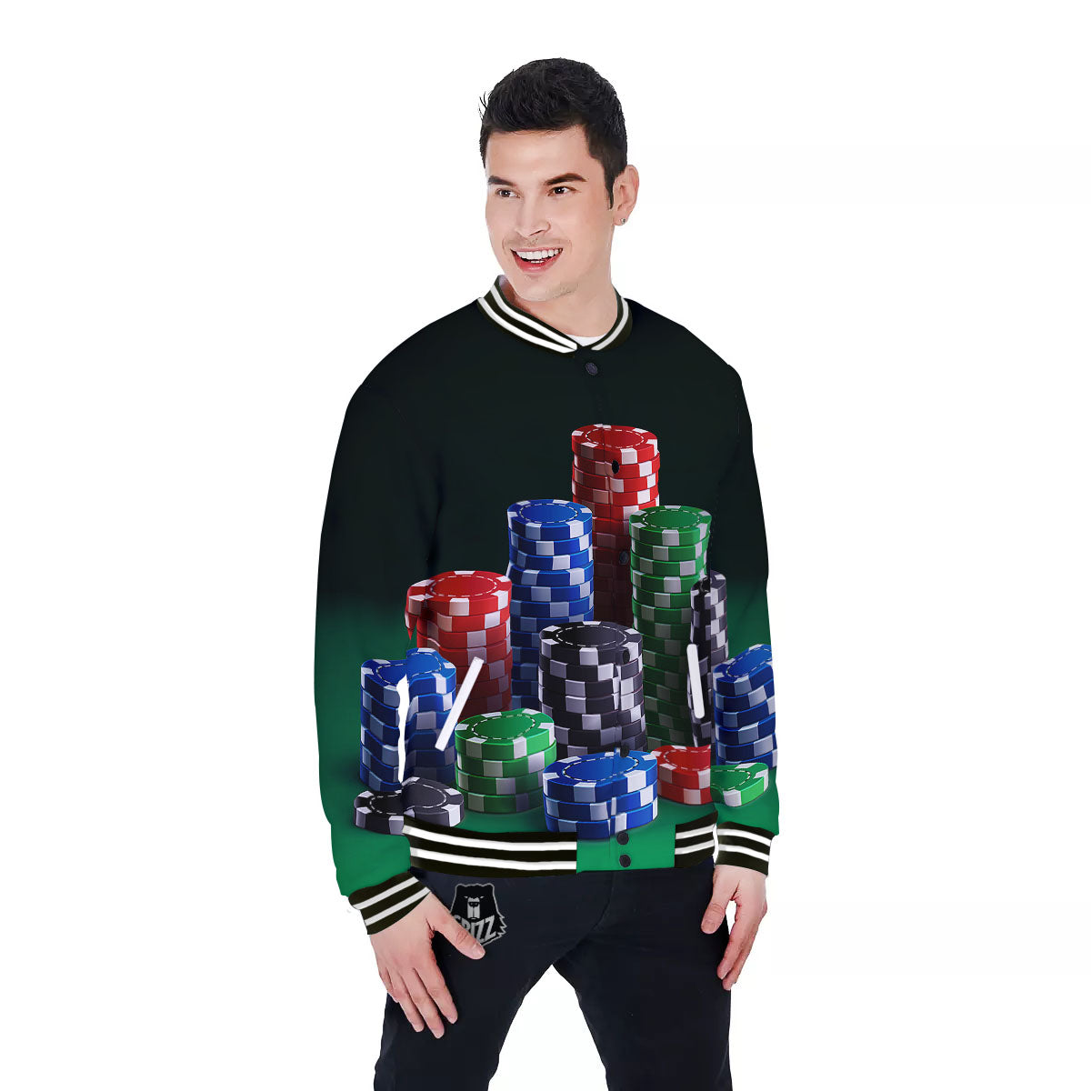 Poker Chips Print Baseball Jacket-grizzshop