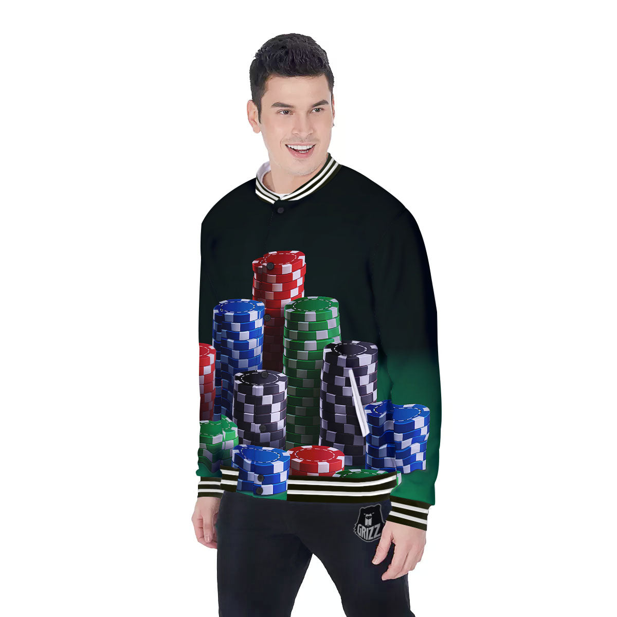 Poker Chips Print Baseball Jacket-grizzshop