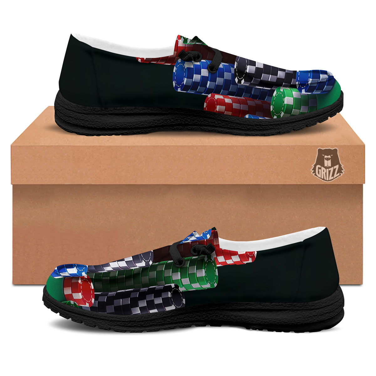 Poker Chips Print Black Loafers-grizzshop