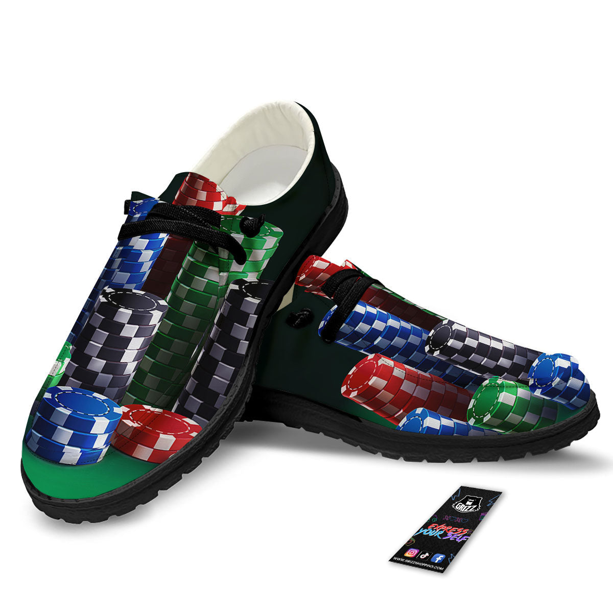 Poker Chips Print Black Loafers-grizzshop