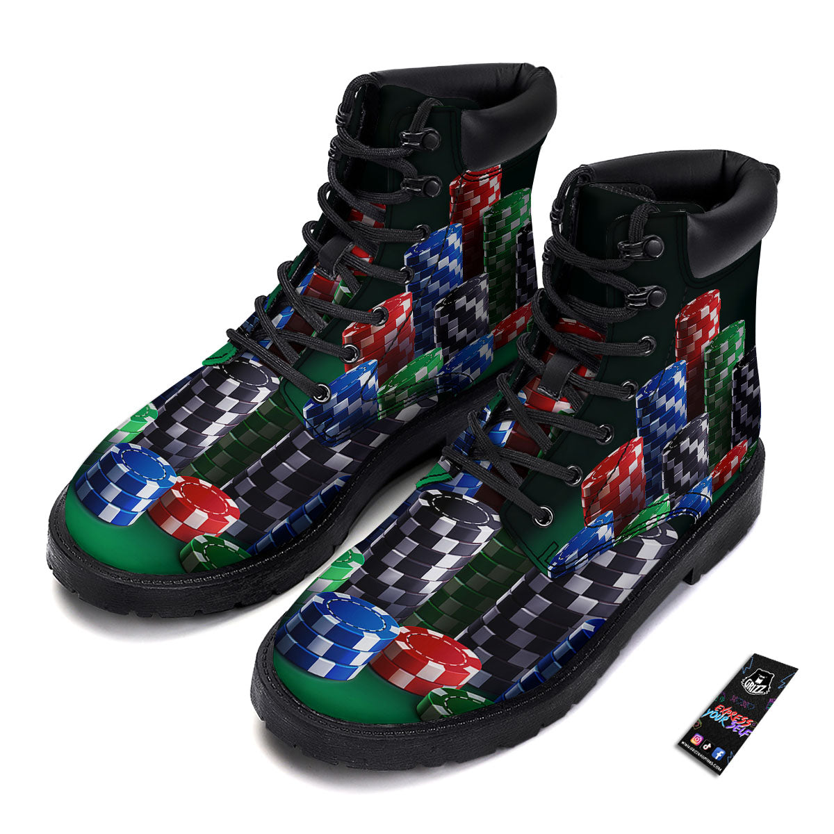 Poker Chips Print Boots-grizzshop