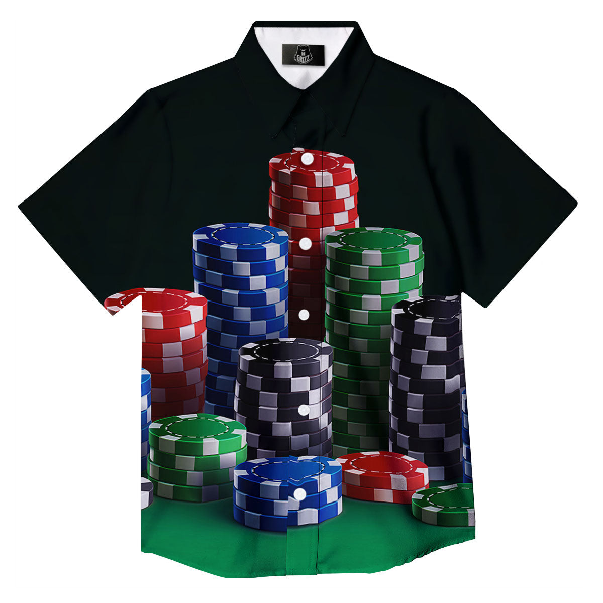 Poker Chips Print Button Up Shirt-grizzshop
