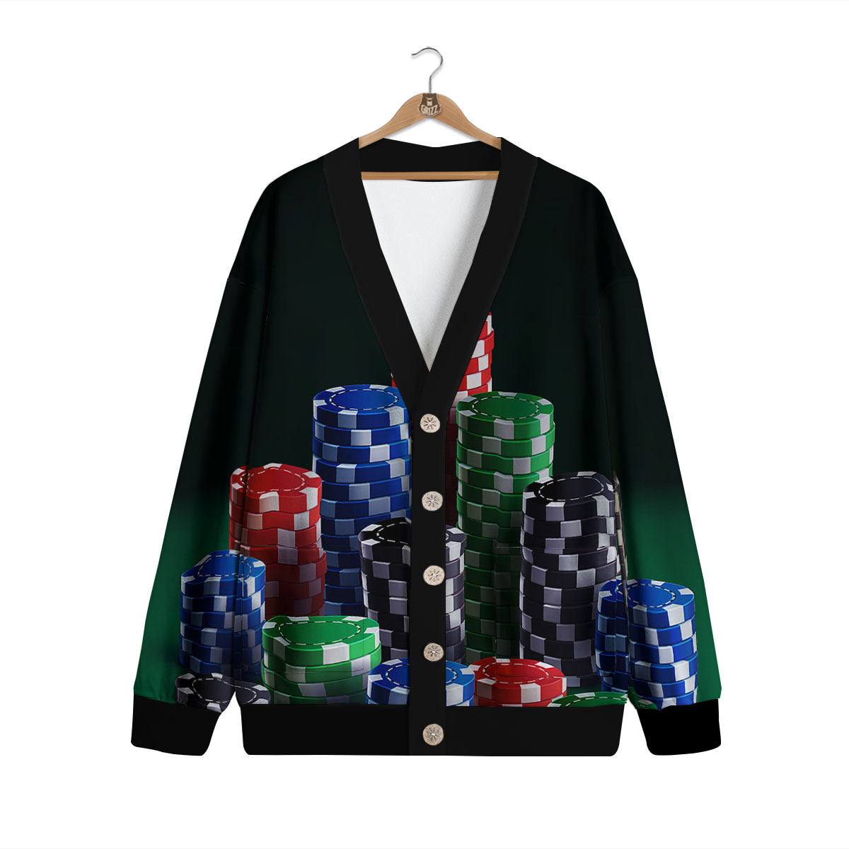 Poker Chips Print Cardigan-grizzshop