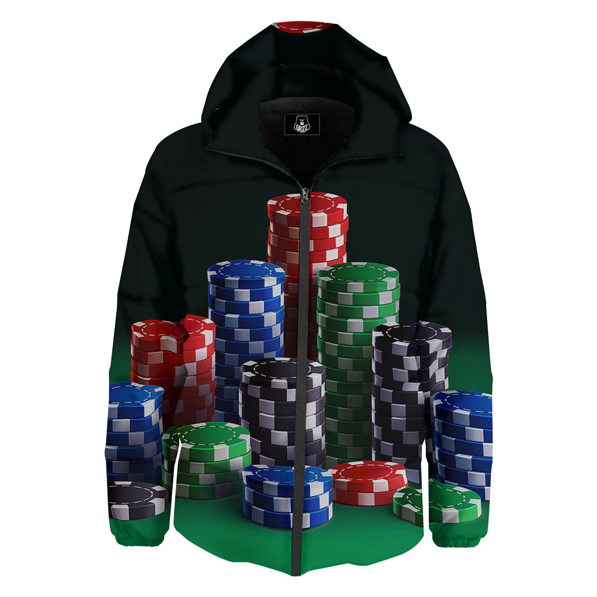 Poker Chips Print Down Jacket-grizzshop
