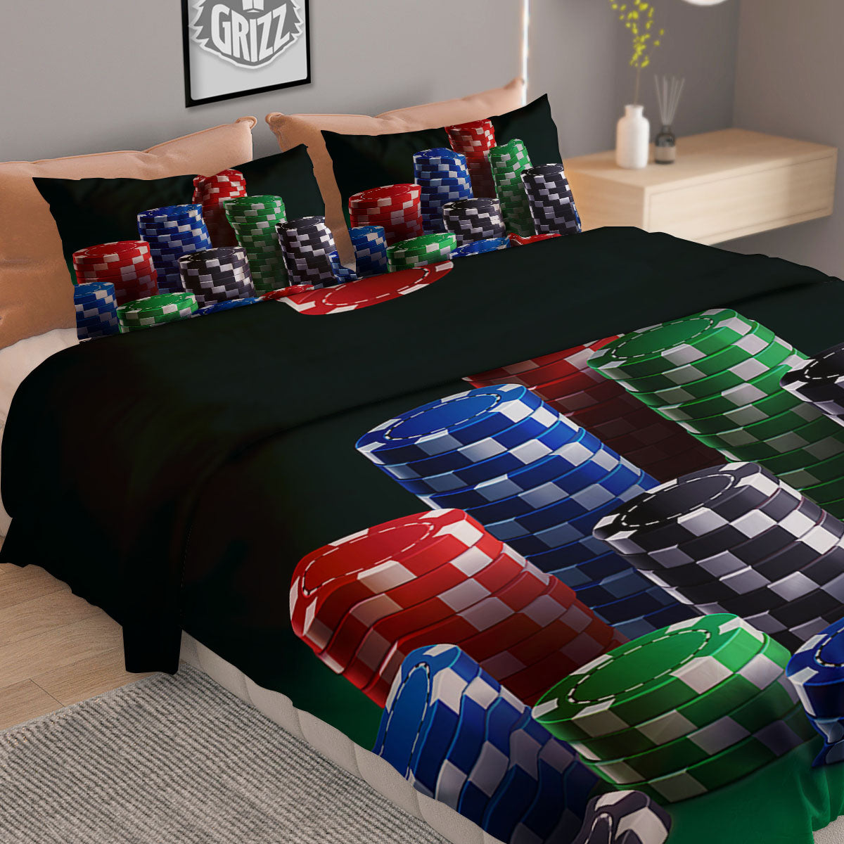 Poker Chips Print Duvet Cover Bedding Set