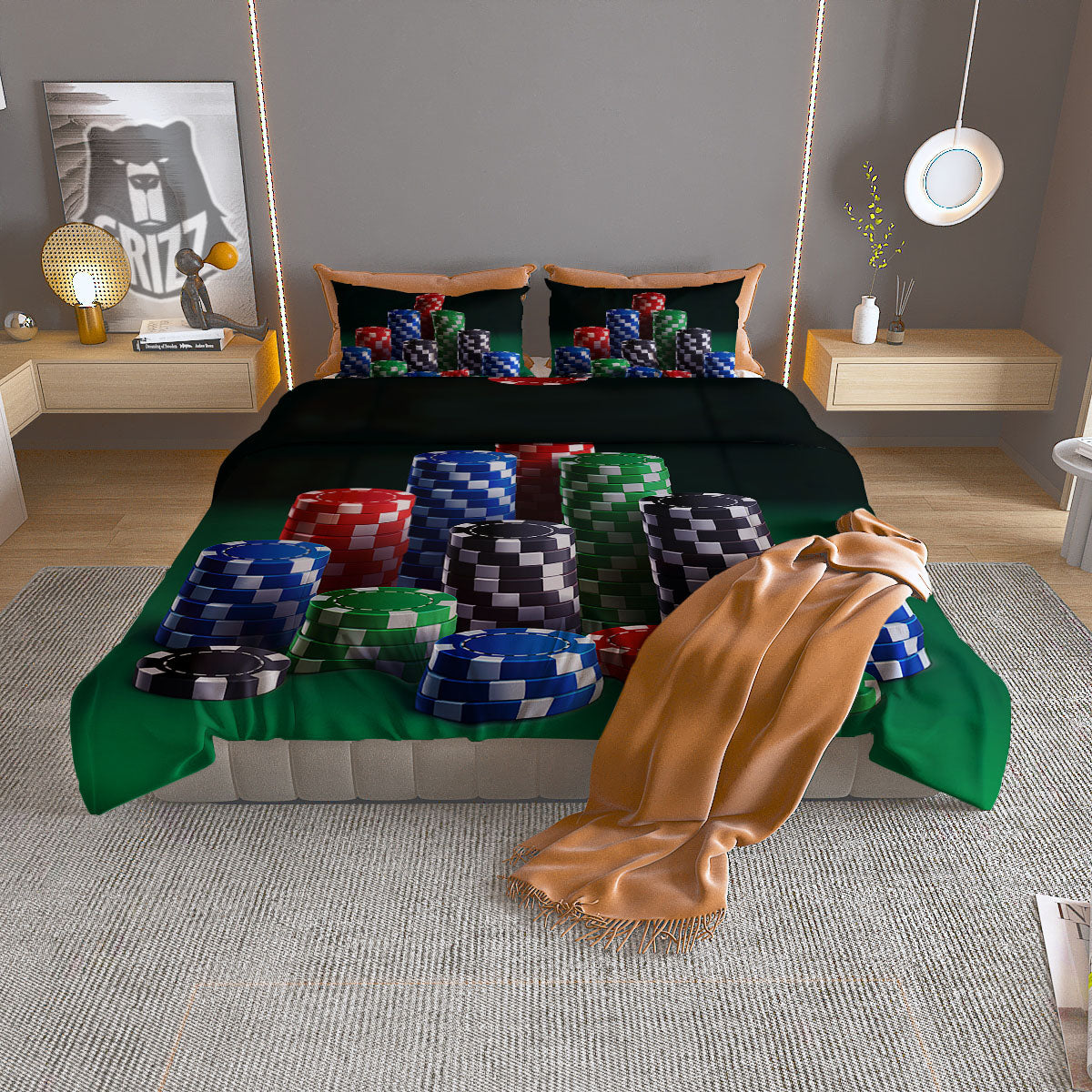 Poker Chips Print Duvet Cover Bedding Set