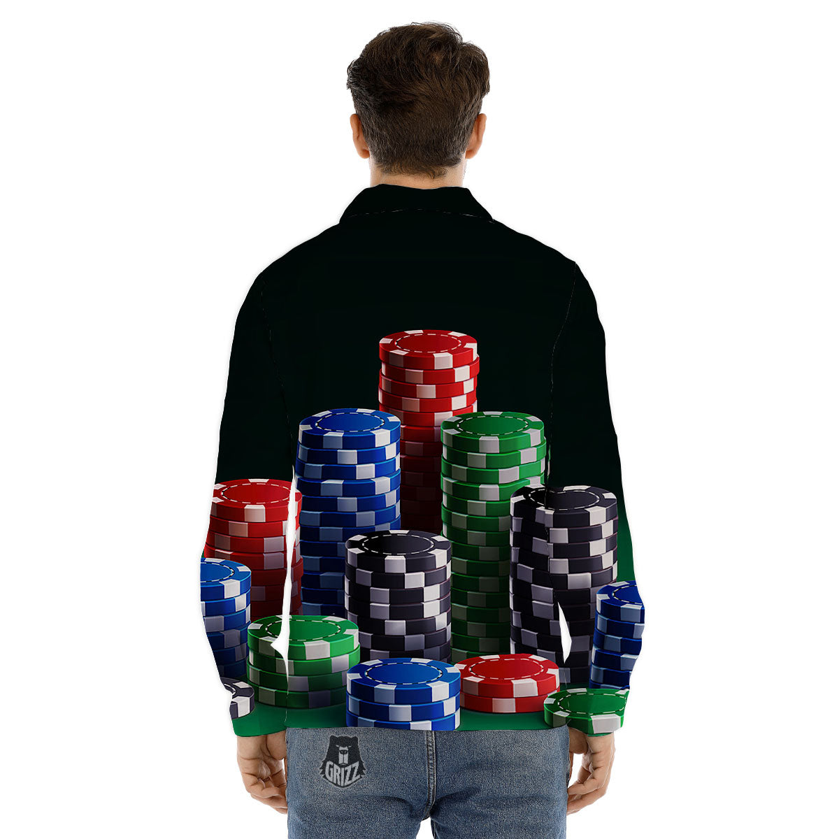 Poker Chips Print Men's Dress Shirts-grizzshop