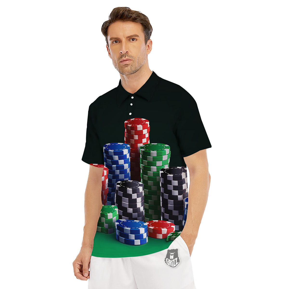 Poker Chips Print Men's Golf Shirts-grizzshop