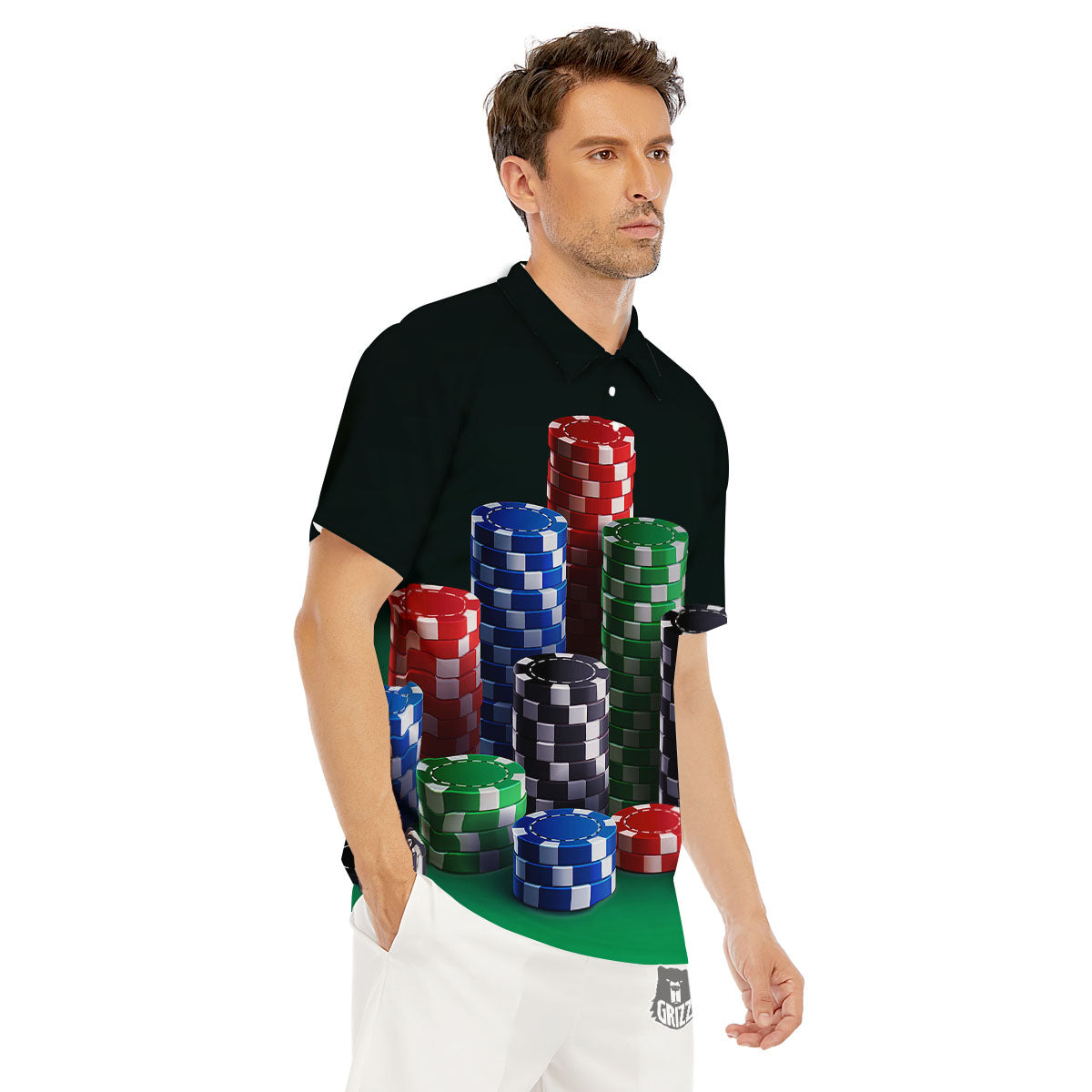 Poker Chips Print Men's Golf Shirts-grizzshop