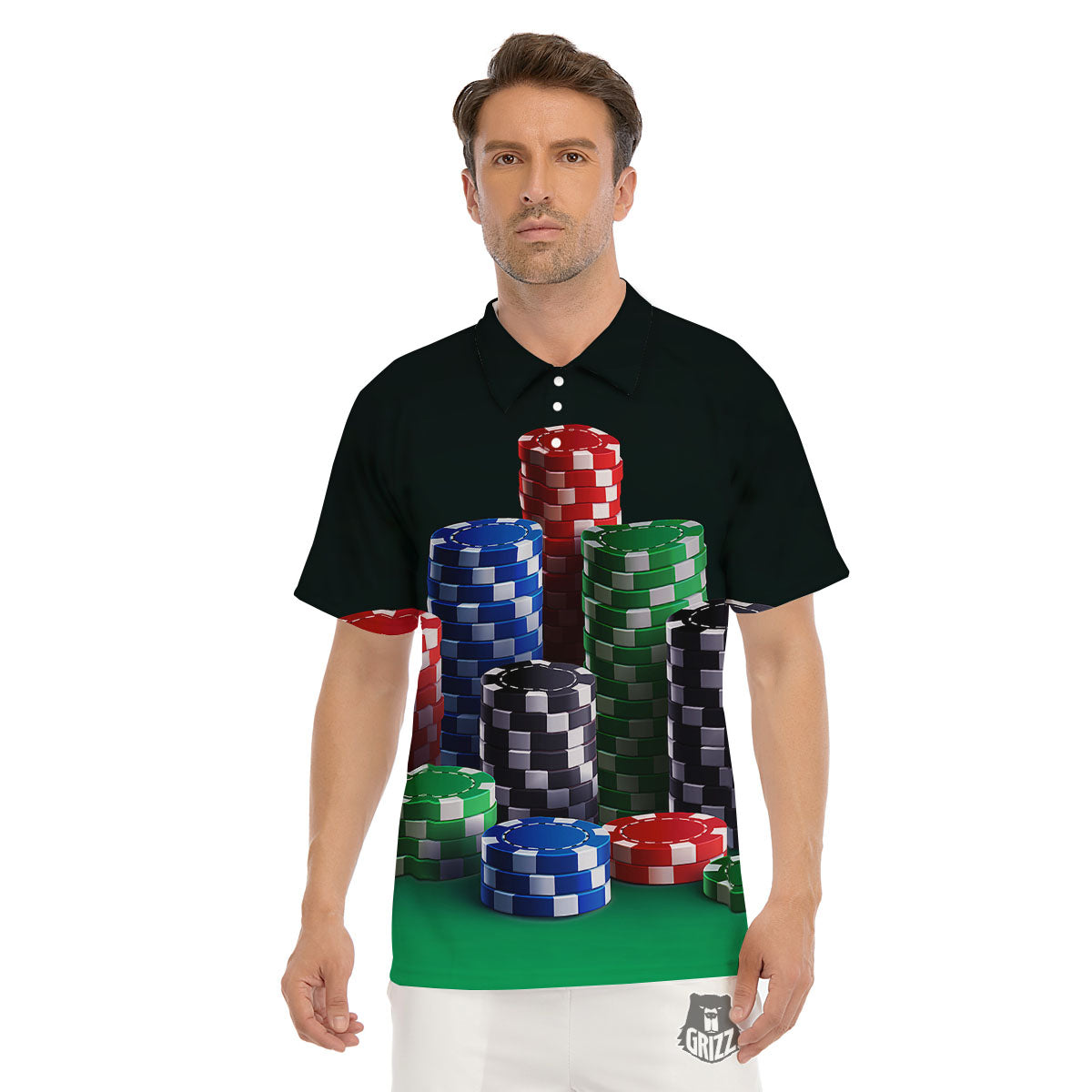 Poker Chips Print Men's Golf Shirts-grizzshop
