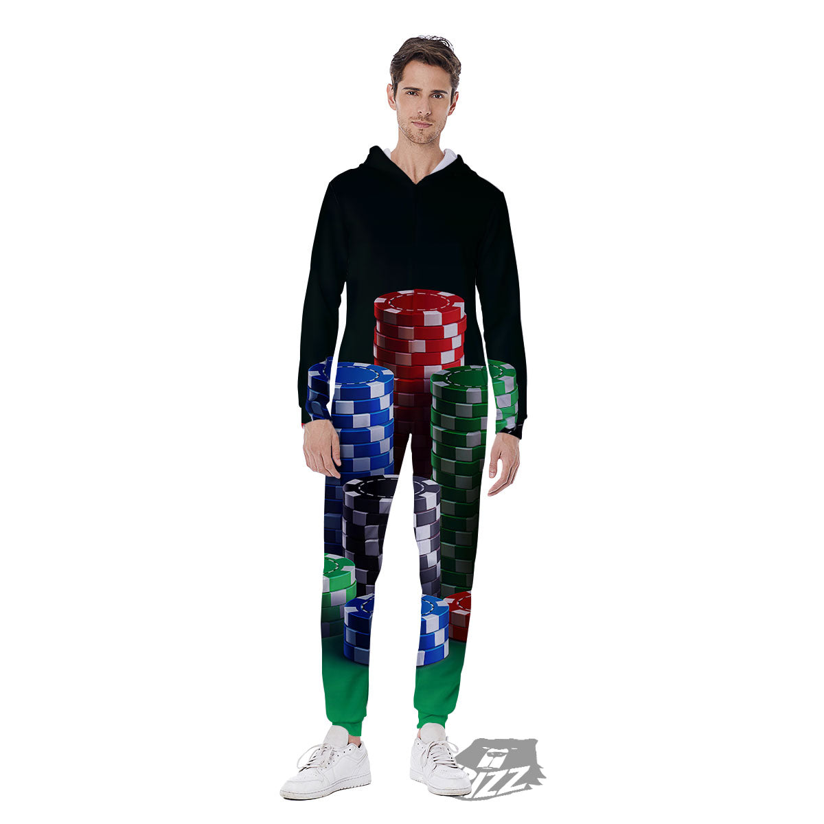 Poker Chips Print Men's Jumpsuit-grizzshop