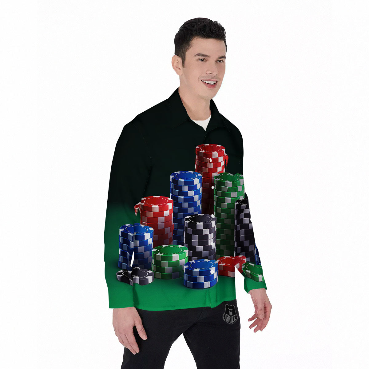 Poker Chips Print Men's Long Sleeve Shirts-grizzshop