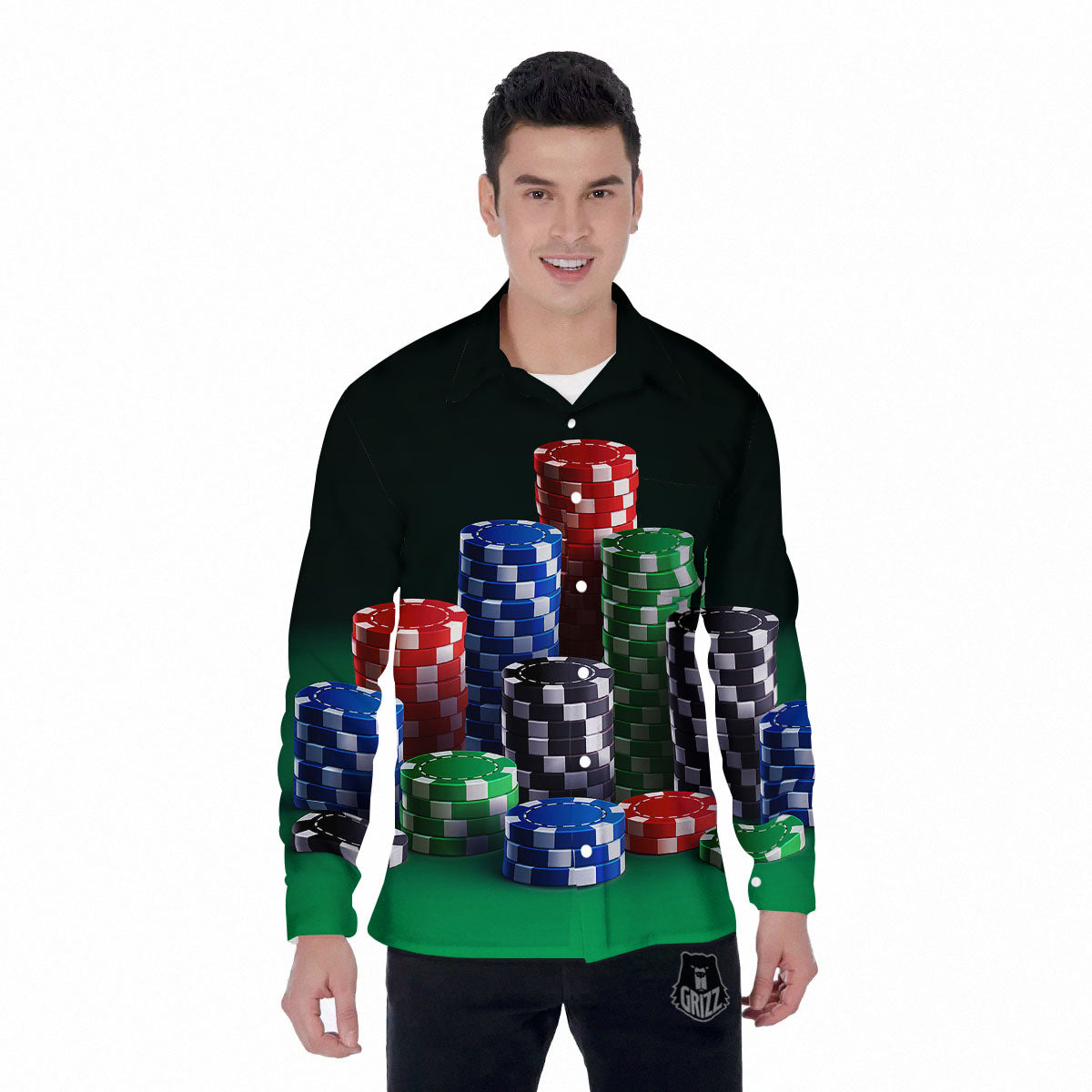 Poker Chips Print Men's Long Sleeve Shirts-grizzshop