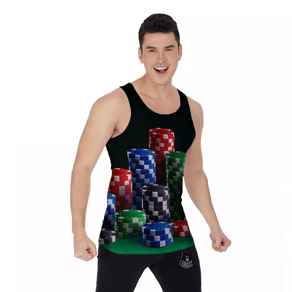 Poker Chips Print Men's Tank Top-grizzshop