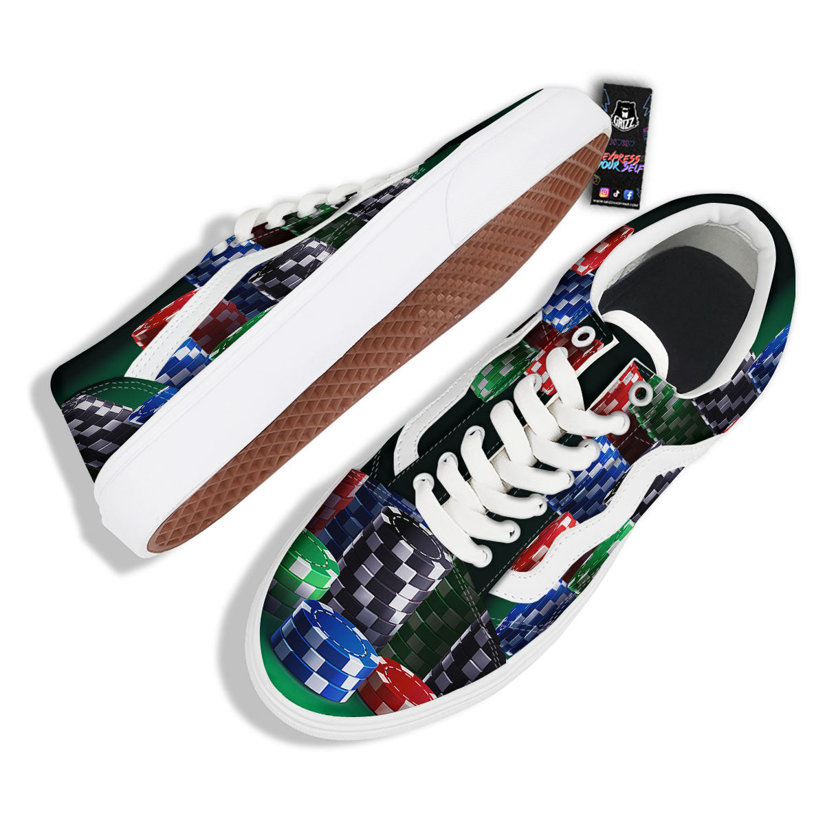 Poker Chips Print Skate Shoes-grizzshop