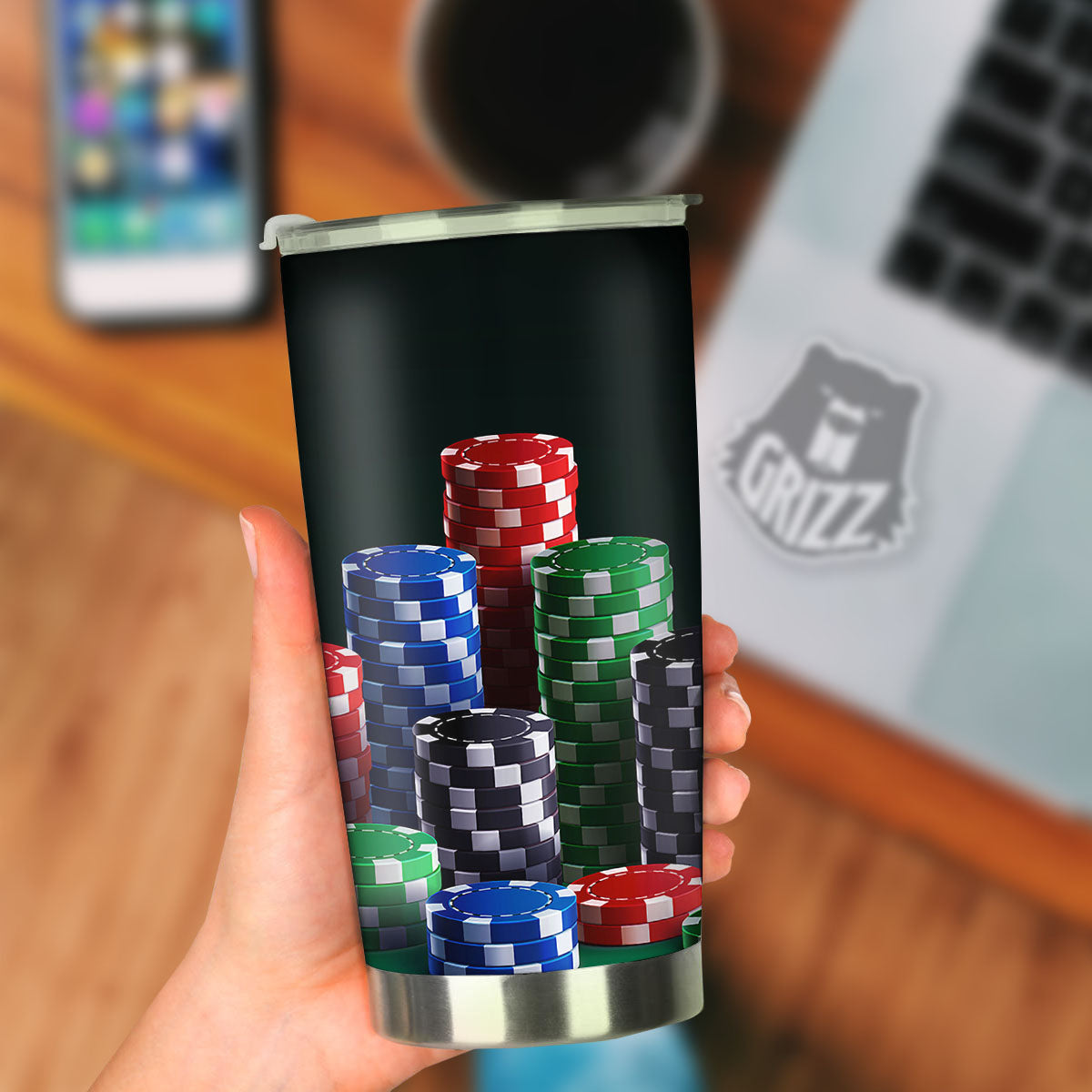 Poker Chips Print Tumbler-grizzshop