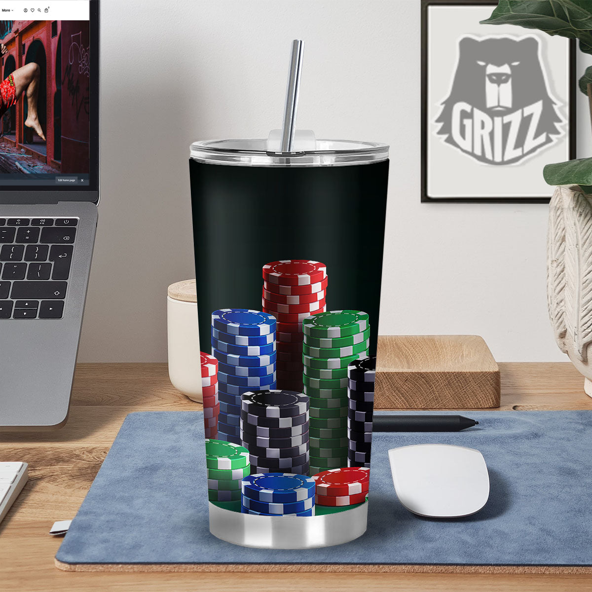 Poker Chips Print Tumbler-grizzshop