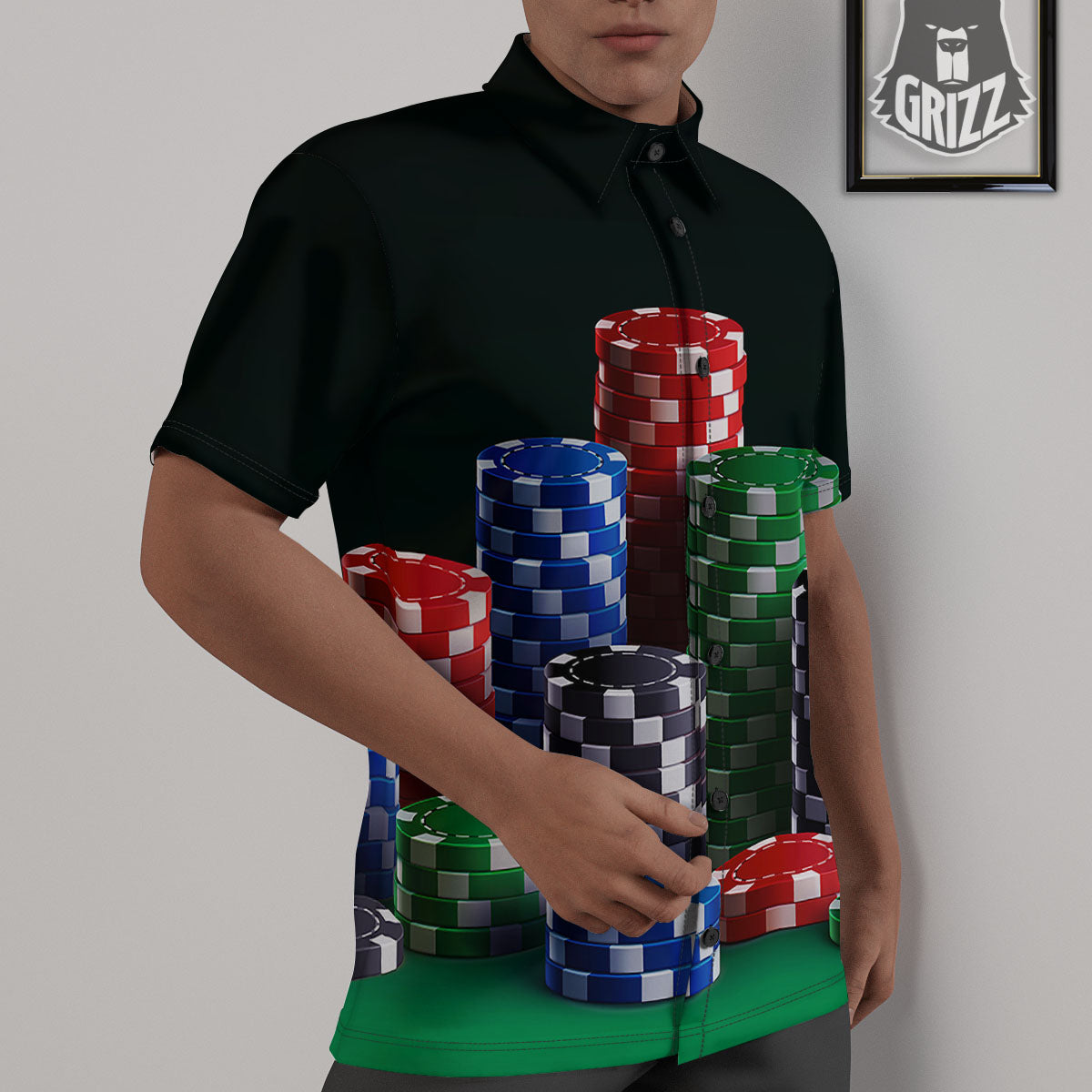 Poker Chips Print Untucked Shirts-grizzshop
