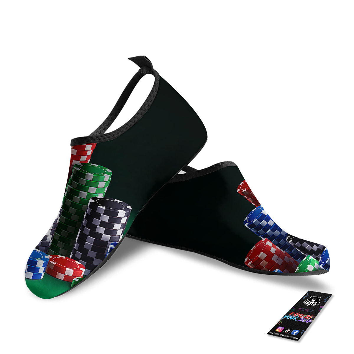 Poker Chips Print Water Shoes-grizzshop