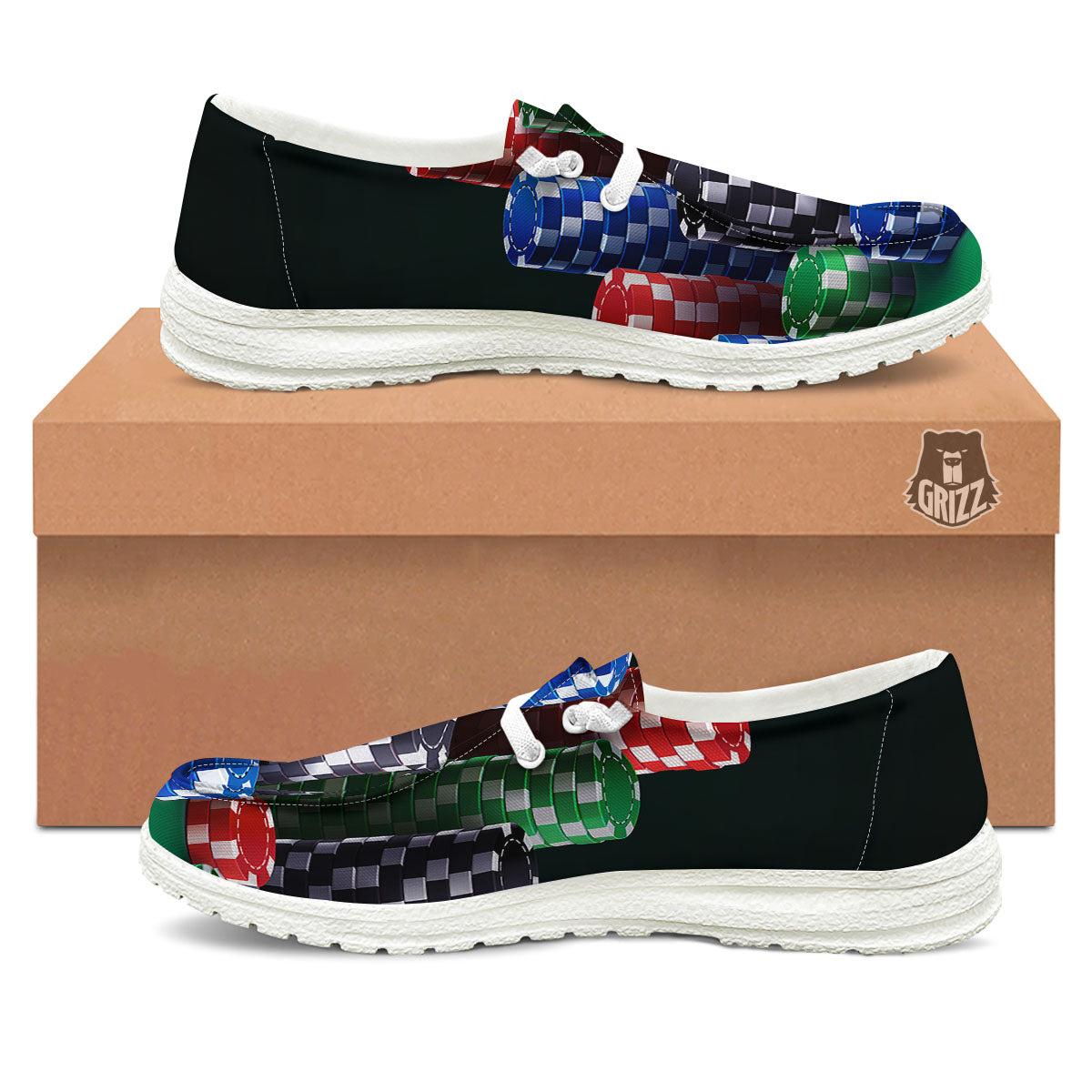 Poker Chips Print White Loafers-grizzshop