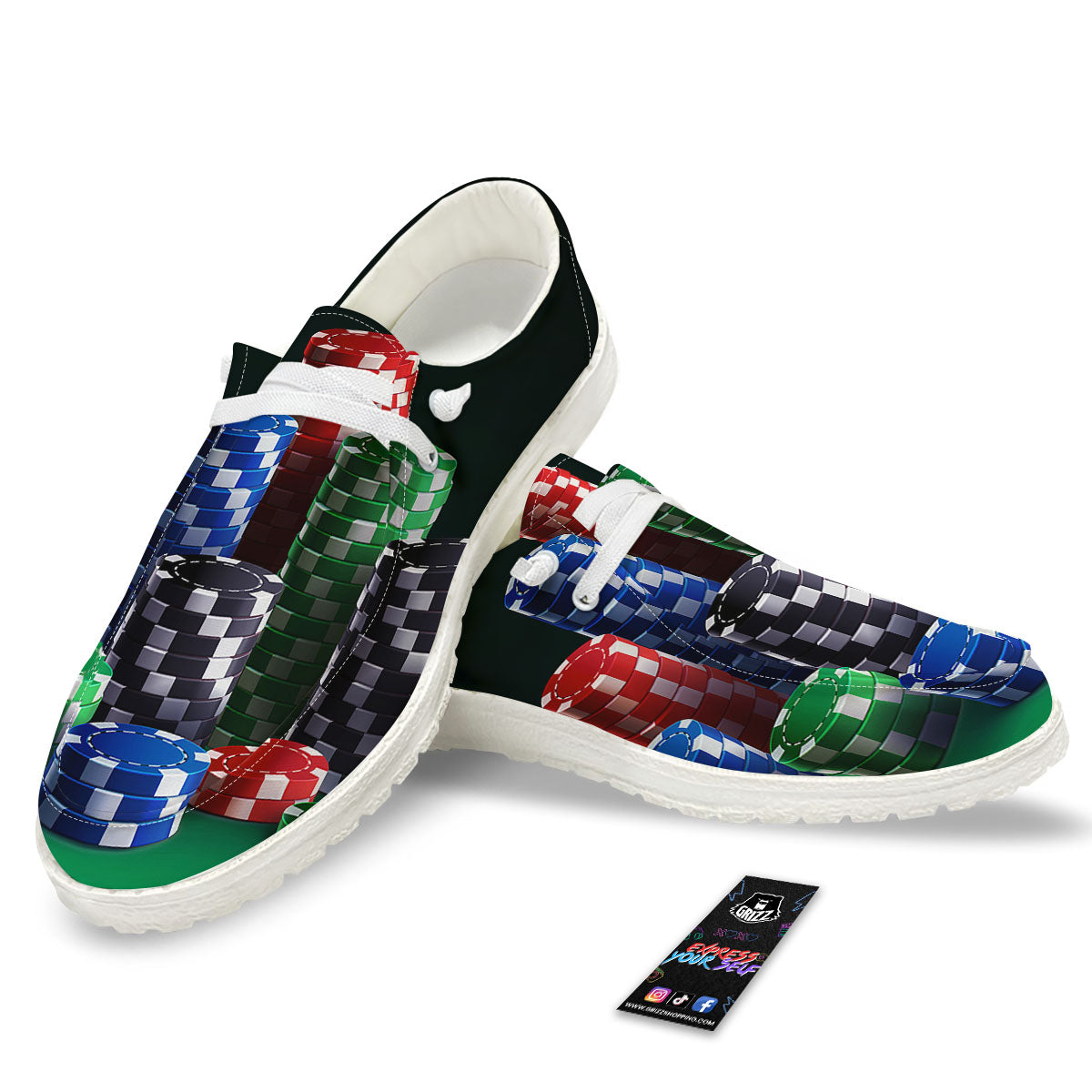 Poker Chips Print White Loafers-grizzshop