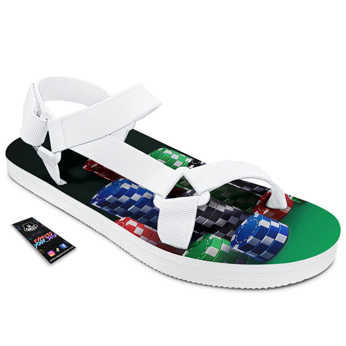 Poker Chips Print White Open Toe Sandals-grizzshop