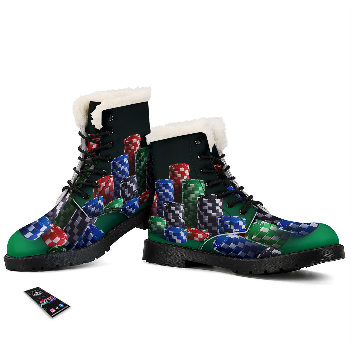 Poker Chips Print Winter Boots-grizzshop