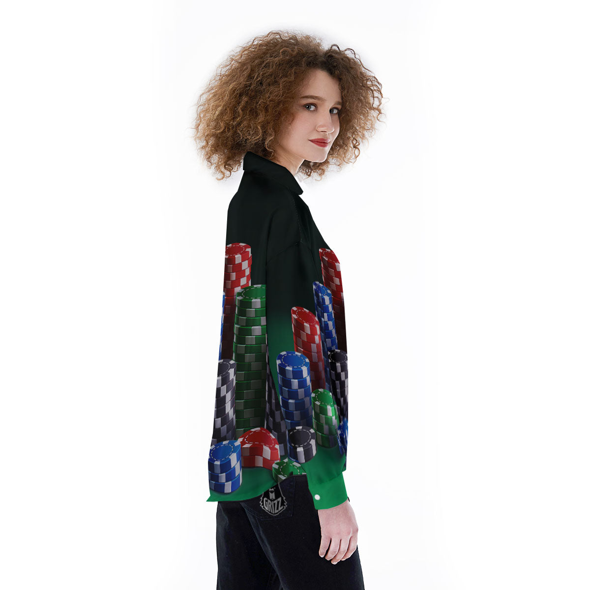 Poker Chips Print Women's Long Sleeve Shirts-grizzshop